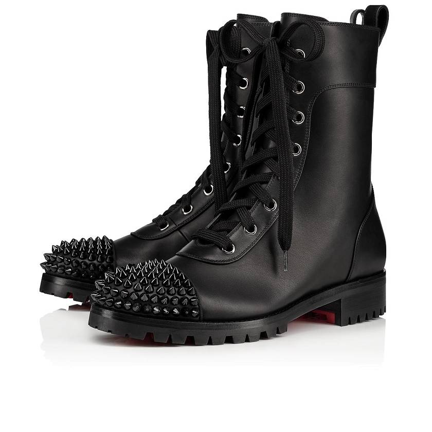 Women's Christian Louboutin Ts Croc Leather Combat Boots - Black [8965-071]
